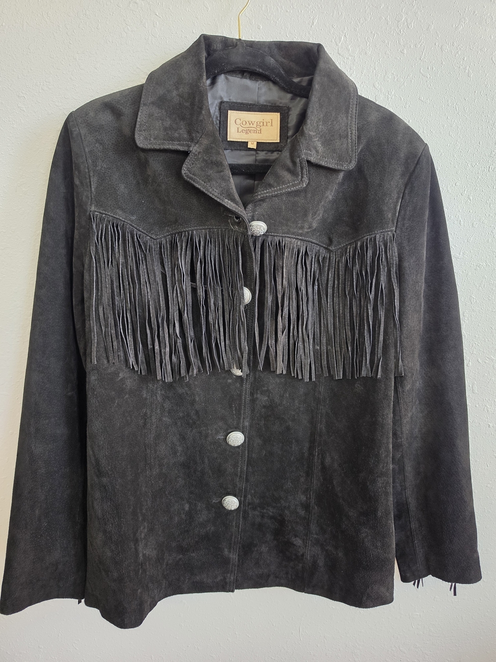 Cowgirl Legend Black Genuine Leather Fringe Western Jacket Size Medium